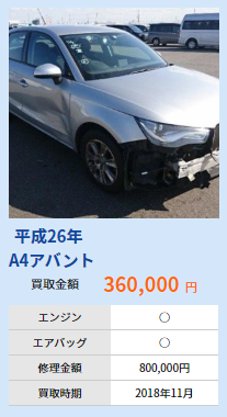 平成２６年A4アバント（事故車）を３６万で高額買取しました！
