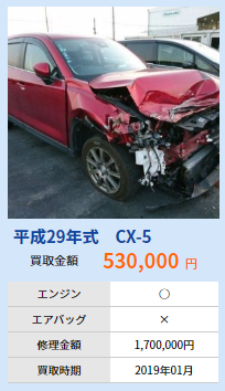 平成２９年CX-5（事故車）を５３万で高額買取しました！